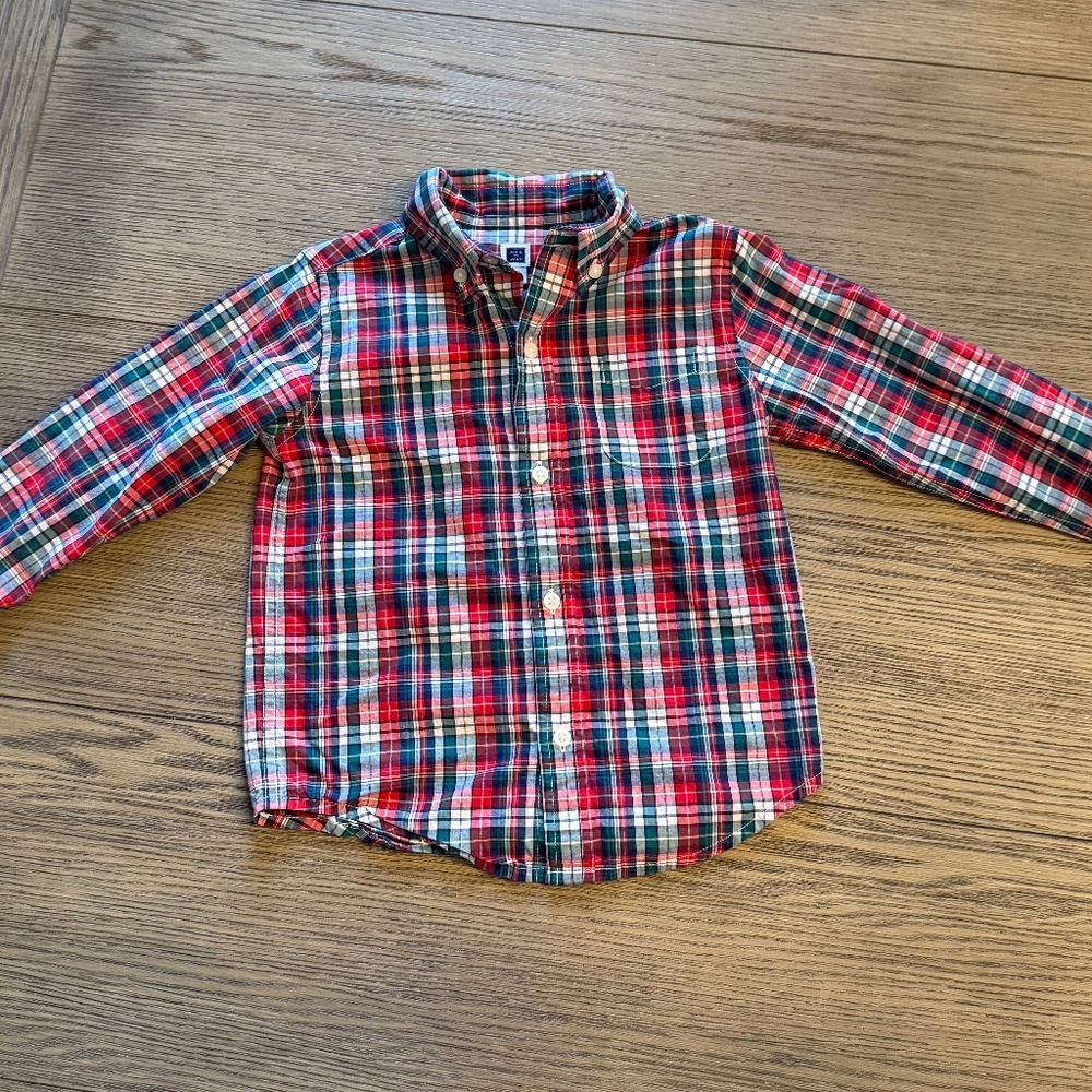 Janie and Jack Red Plaid Button Down Shirt Size 3T